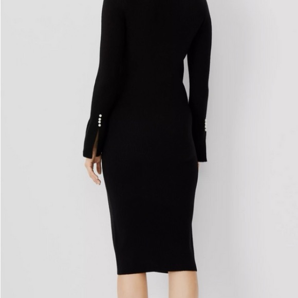 Ann Taylor Black PEARLIZED BUTTON CUFF V-NECK SWEATER DRESS - Size XS - Picture 2 of 14